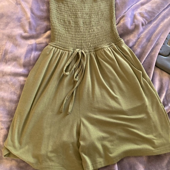 Zenana Outfitters Pants - Army Green Ruffle Top Romper with pockets!